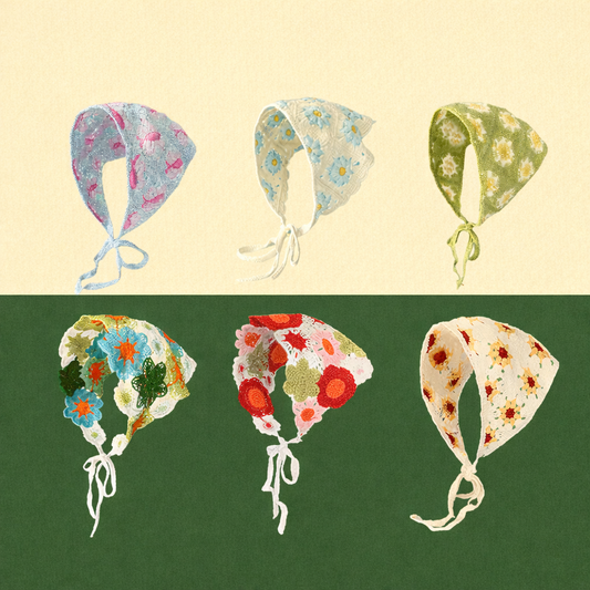 floral knit headscarf set for women summer cottagecore hair scarf collection